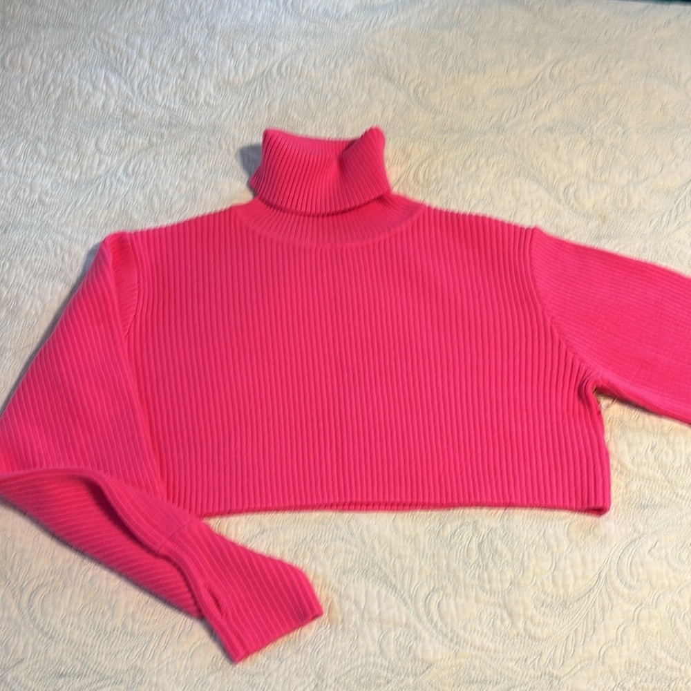 Barbie Pink Bailey Rose Rib Knit Cropped Turtleneck Sweater Sz M NWT
